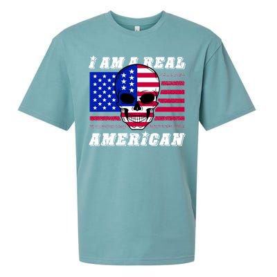 I Am A Real American Skull Flag Sueded Cloud Jersey T-Shirt