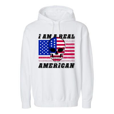 I Am A Real American Skull Flag Garment-Dyed Fleece Hoodie