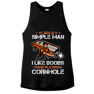 I Am A Simple Man I Like Boobs And Playing Cornhole Ladies PosiCharge Tri-Blend Wicking Tank