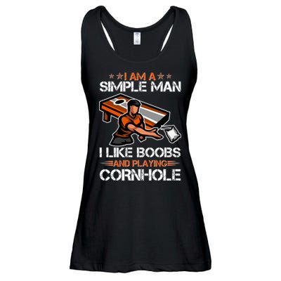I Am A Simple Man I Like Boobs And Playing Cornhole Ladies Essential Flowy Tank