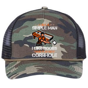 I Am A Simple Man I Like Boobs And Playing Cornhole Retro Rope Trucker Hat Cap