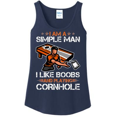 I Am A Simple Man I Like Boobs And Playing Cornhole Ladies Essential Tank