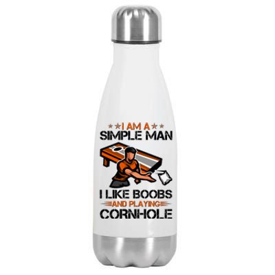 I Am A Simple Man I Like Boobs And Playing Cornhole Stainless Steel Insulated Water Bottle