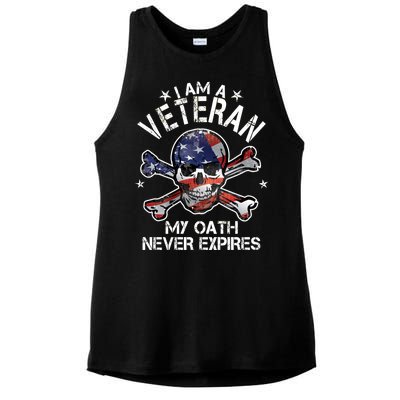 I Am A Veteran My Oath Never Expires Ladies PosiCharge Tri-Blend Wicking Tank