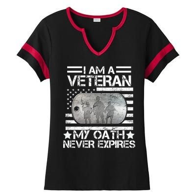 I Am A Veteran My Oath Never Expires Dog Tag Ladies Halftime Notch Neck Tee