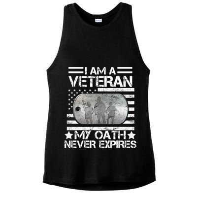 I Am A Veteran My Oath Never Expires Dog Tag Ladies PosiCharge Tri-Blend Wicking Tank
