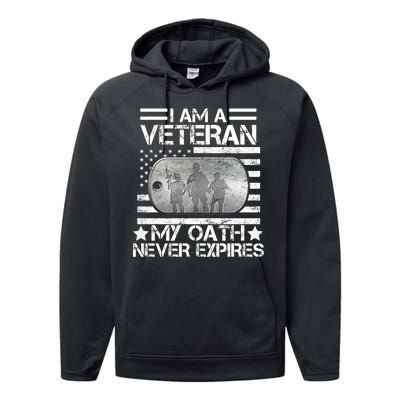 I Am A Veteran My Oath Never Expires Dog Tag Performance Fleece Hoodie