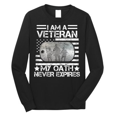 I Am A Veteran My Oath Never Expires Dog Tag Long Sleeve Shirt