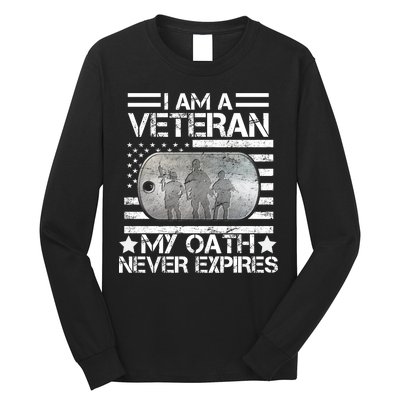 I Am A Veteran My Oath Never Expires Dog Tag Long Sleeve Shirt