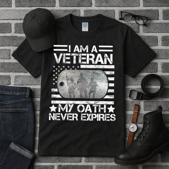 I Am A Veteran My Oath Never Expires Dog Tag Tall T-Shirt