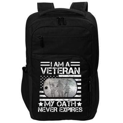 I Am A Veteran My Oath Never Expires Dog Tag Impact Tech Backpack