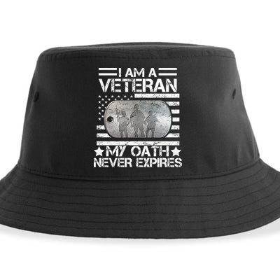I Am A Veteran My Oath Never Expires Dog Tag Sustainable Bucket Hat