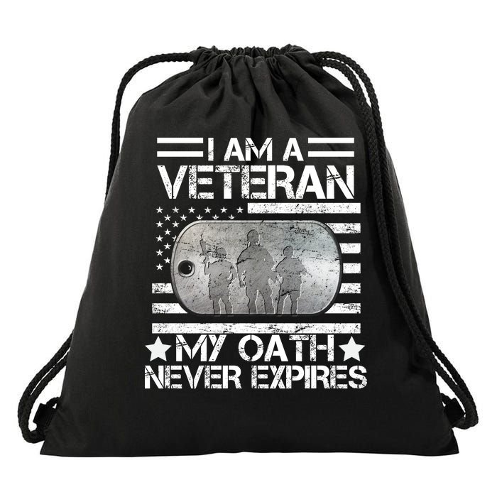 I Am A Veteran My Oath Never Expires Dog Tag Drawstring Bag