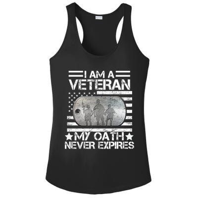 I Am A Veteran My Oath Never Expires Dog Tag Ladies PosiCharge Competitor Racerback Tank