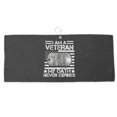 I Am A Veteran My Oath Never Expires Dog Tag Large Microfiber Waffle Golf Towel