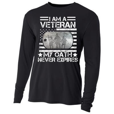 I Am A Veteran My Oath Never Expires Dog Tag Cooling Performance Long Sleeve Crew