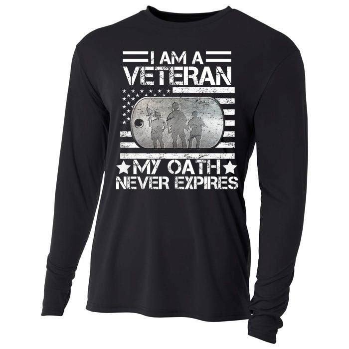 I Am A Veteran My Oath Never Expires Dog Tag Cooling Performance Long Sleeve Crew