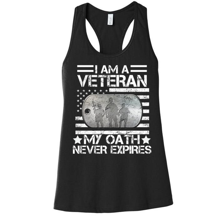 I Am A Veteran My Oath Never Expires Dog Tag Women's Racerback Tank