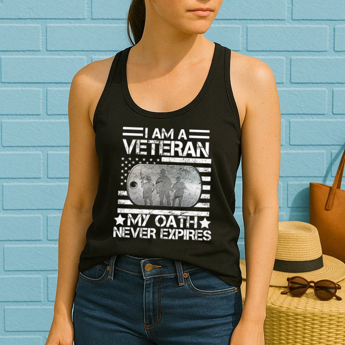 I Am A Veteran My Oath Never Expires Dog Tag Womens Tank Top