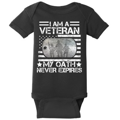 I Am A Veteran My Oath Never Expires Dog Tag Baby Bodysuit