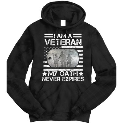 I Am A Veteran My Oath Never Expires Dog Tag Tie Dye Hoodie