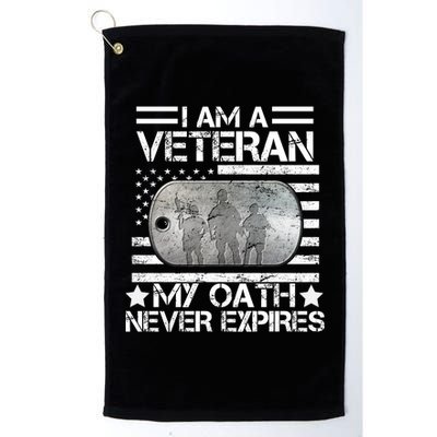 I Am A Veteran My Oath Never Expires Dog Tag Platinum Collection Golf Towel