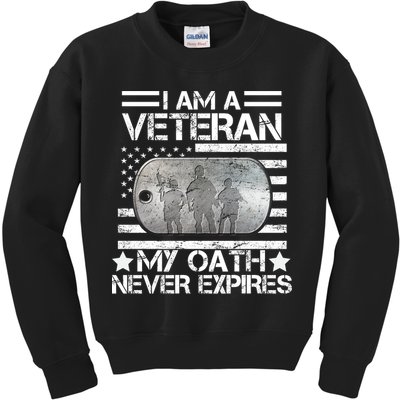 I Am A Veteran My Oath Never Expires Dog Tag Kids Sweatshirt