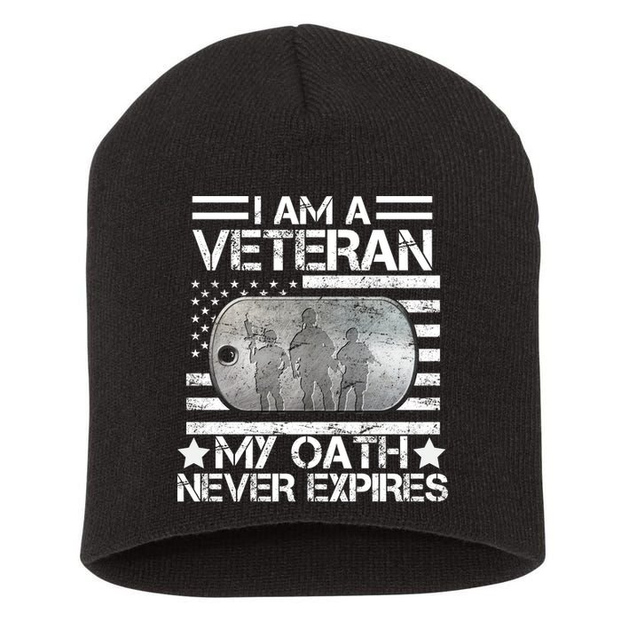 I Am A Veteran My Oath Never Expires Dog Tag Short Acrylic Beanie