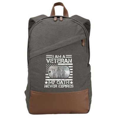 I Am A Veteran My Oath Never Expires Dog Tag Cotton Canvas Backpack