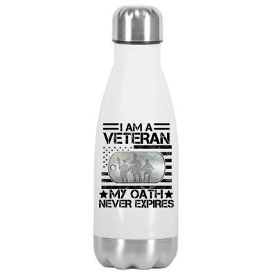 I Am A Veteran My Oath Never Expires Dog Tag Stainless Steel Insulated Water Bottle