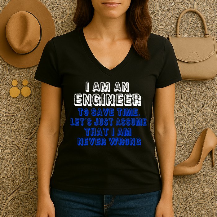 I Am An Engineer Save Time Never Wrong Women's V-Neck T-Shirt
