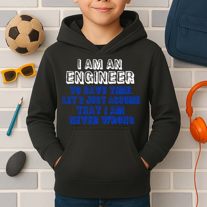 I Am An Engineer Save Time Never Wrong Kids Hoodie