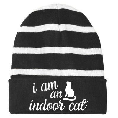 I Am An Indoor Cat Striped Beanie with Solid Band