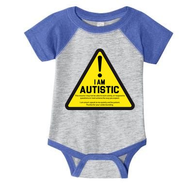I Am Autistic Autism Warning Sign Infant Baby Jersey Bodysuit