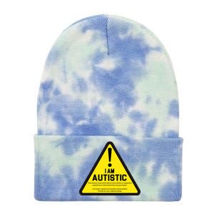 I Am Autistic Autism Warning Sign Tie Dye 12in Knit Beanie