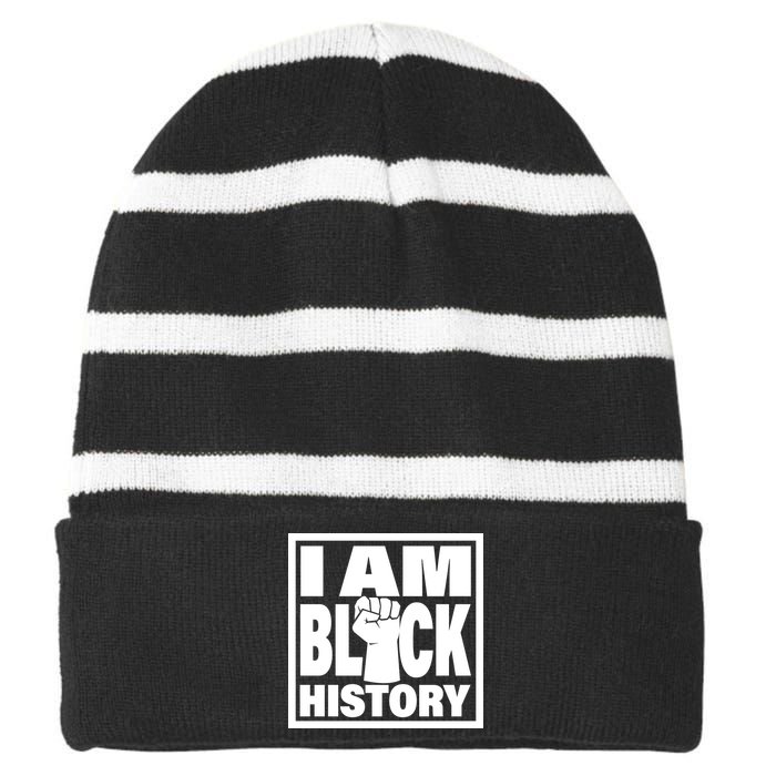 I Am Black History Proud African American Striped Beanie with Solid Band