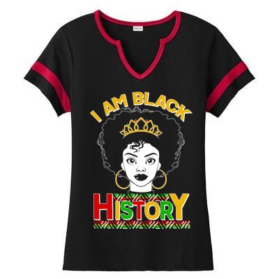 I Am Black History Royal Black Woman Ladies Halftime Notch Neck Tee