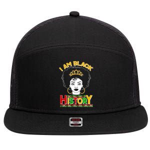 I Am Black History Royal Black Woman 7 Panel Mesh Trucker Snapback Hat