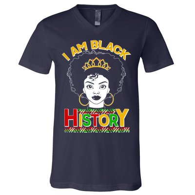 I Am Black History Royal Black Woman V-Neck T-Shirt