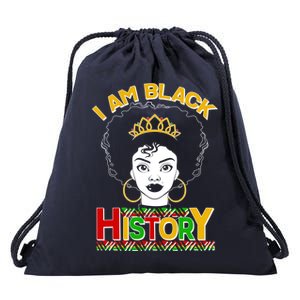 I Am Black History Royal Black Woman Drawstring Bag