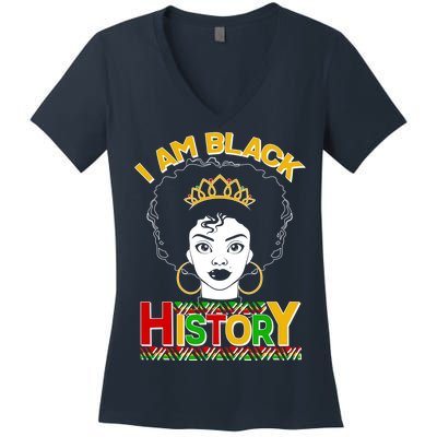 I Am Black History Royal Black Woman Women's V-Neck T-Shirt