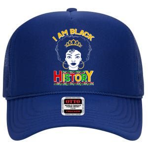 I Am Black History Royal Black Woman High Crown Mesh Back Trucker Hat