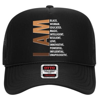 I Am Black Woman Educated Black History Month High Crown Mesh Back Trucker Hat