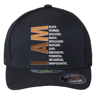 I Am Black Woman Educated Black History Month Flexfit Unipanel Trucker Cap