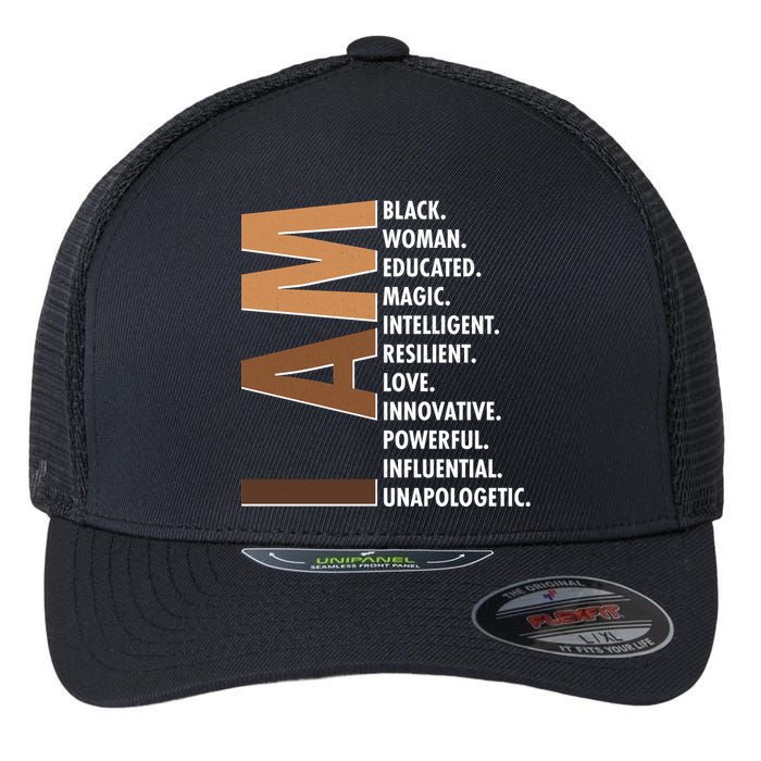 I Am Black Woman Educated Black History Month Flexfit Unipanel Trucker Cap