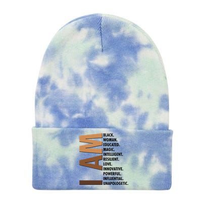 I Am Black Woman Educated Black History Month Tie Dye 12in Knit Beanie