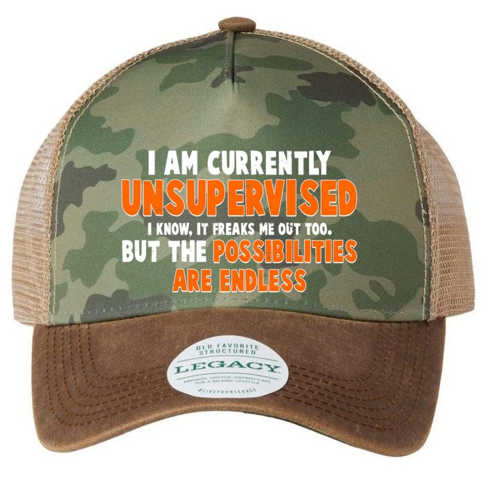 I Am Currently Unsupervised The Possibilities Are Endless Legacy Tie Dye Trucker Hat