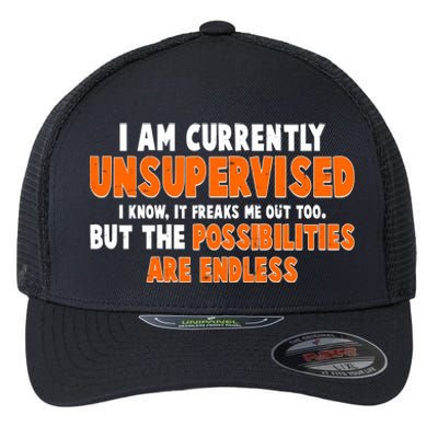 I Am Currently Unsupervised The Possibilities Are Endless Flexfit Unipanel Trucker Cap