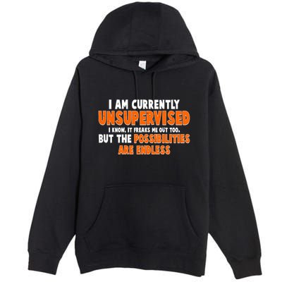I Am Currently Unsupervised The Possibilities Are Endless Premium Pullover Hoodie