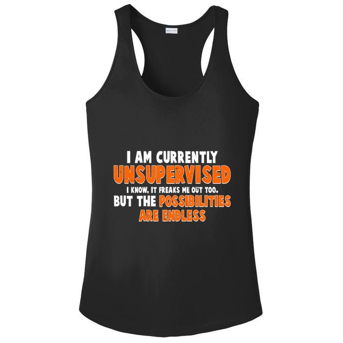 I Am Currently Unsupervised The Possibilities Are Endless Ladies PosiCharge Competitor Racerback Tank